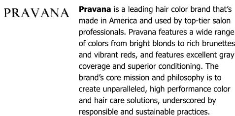 Pravana is a leading hair color brand that’s made in America and used by top-tier salon professionals. Pravana features a wide range of colors from bright blonds to rich brunettes and vibrant reds, and features excellent gray coverage and superior conditioning. The brand’s core mission and philosophy is to create unparalleled, high performance color and hair care solutions, underscored by responsible and sustainable practices.